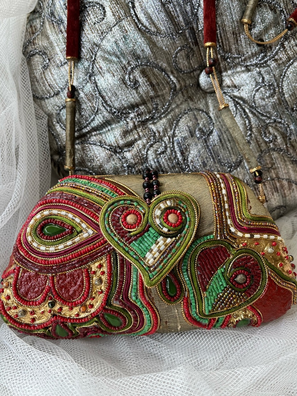 Mary Frances Vintage Purse Heart shaped Beaded, GUC 💚❤️🤍